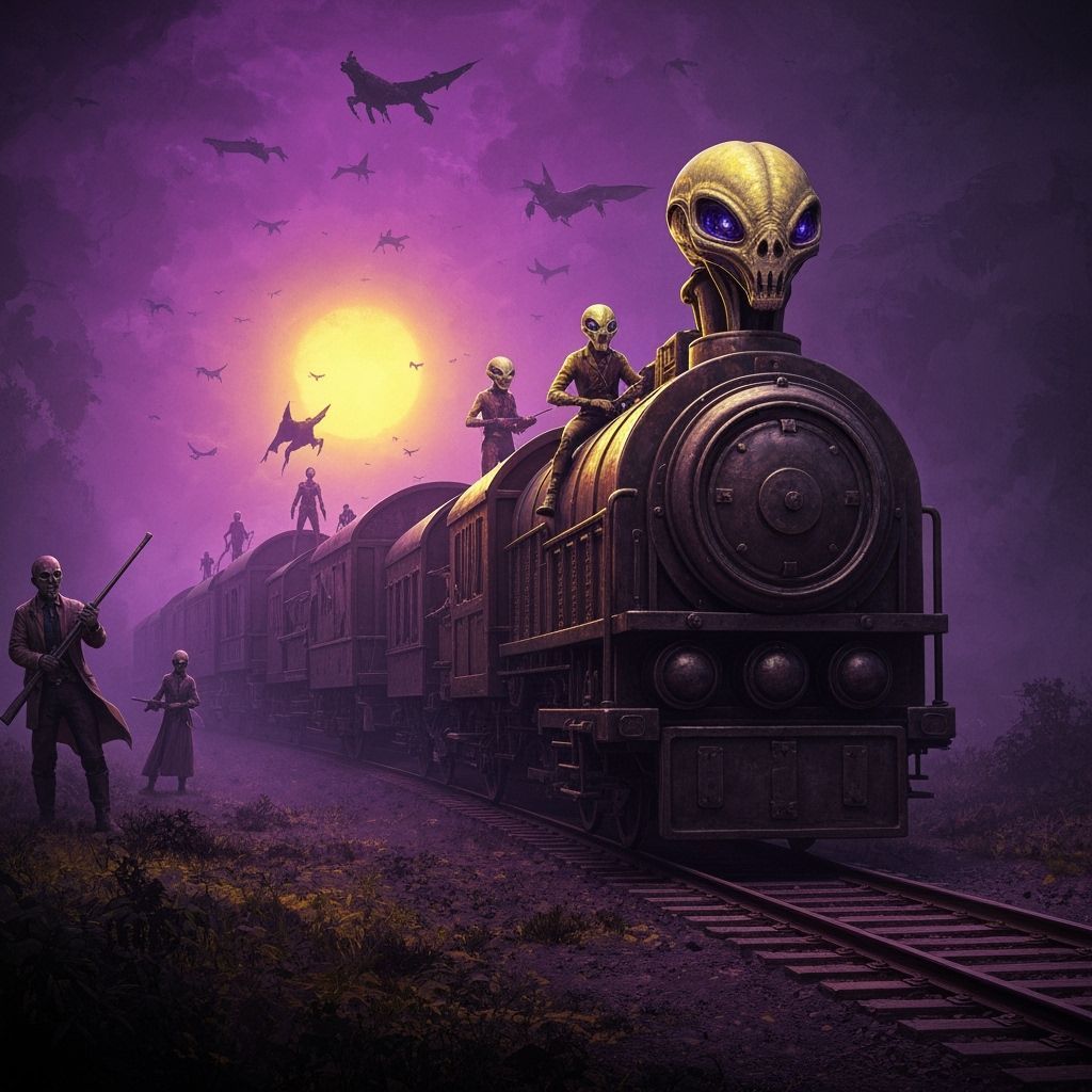 Wild West Train Robbery Interrupted by Aliens in Dark Fantas...