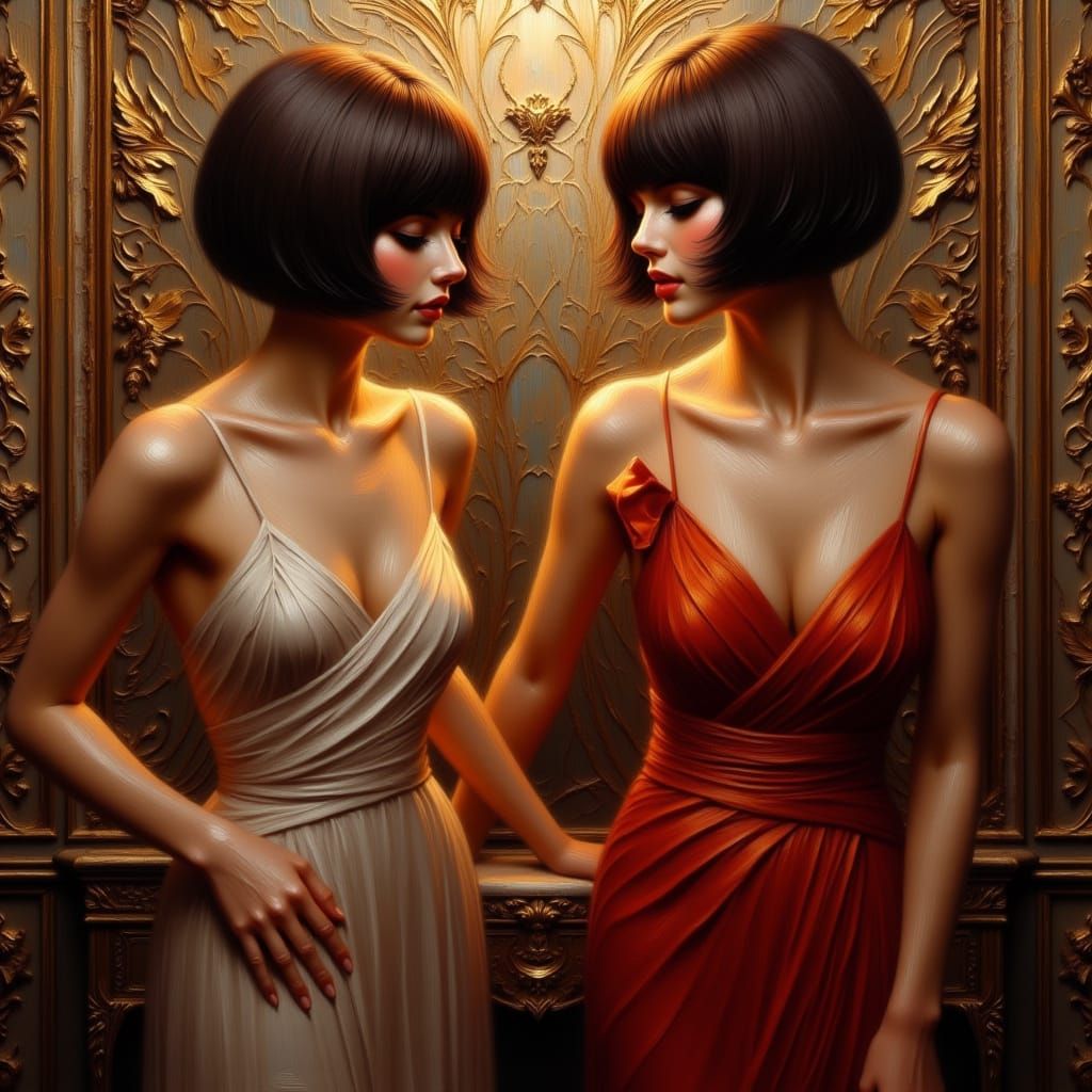 Glamorous Rivalry in Klimt-Manara Style Salon