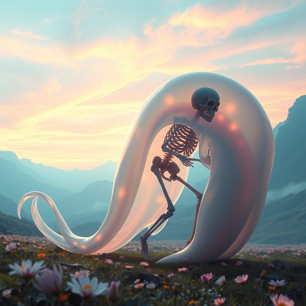 Colossal Translucent Slime Creature in Dreamlike Valley