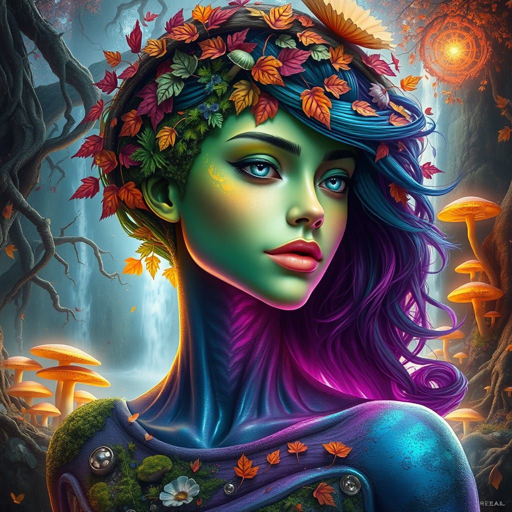 Humanoid Form Infused with Nature's Vibrant Colors