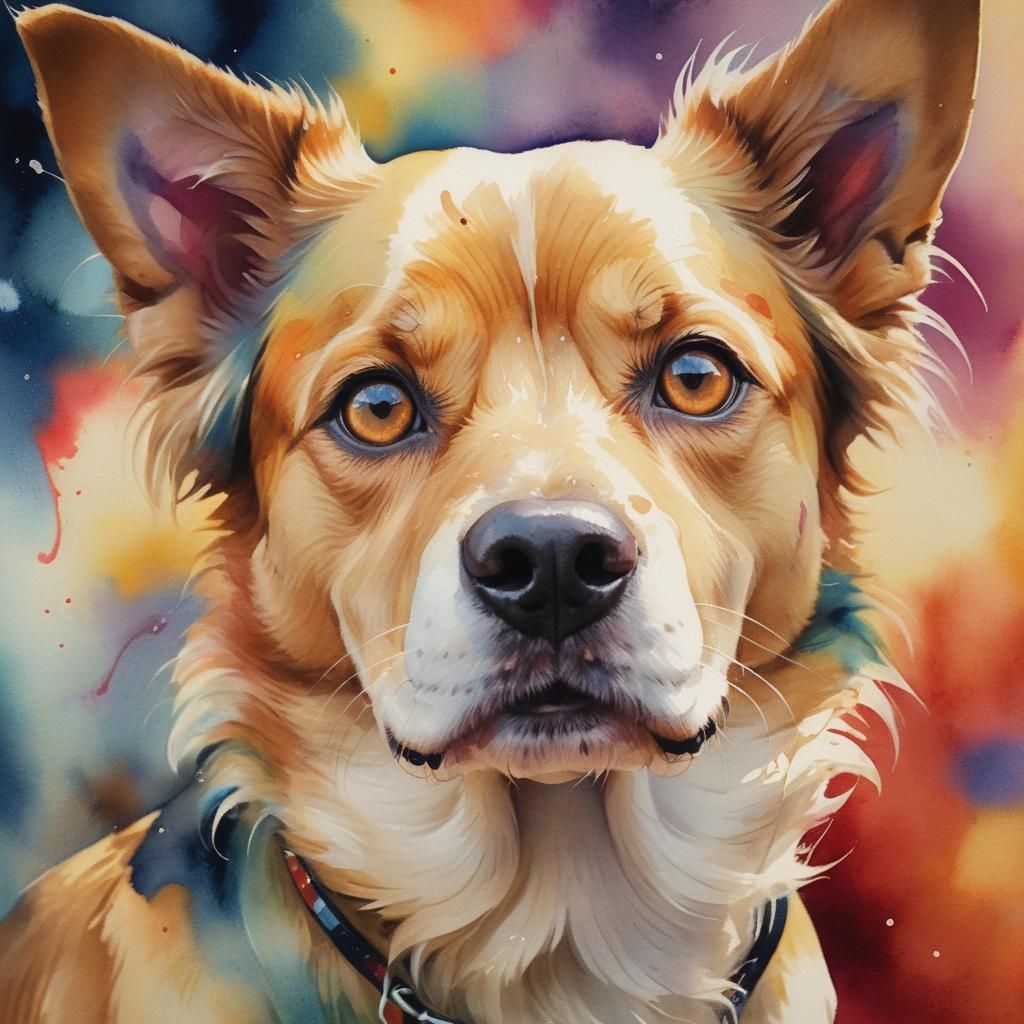 Detailed Dog Portrait in Watercolor Magic Realism
