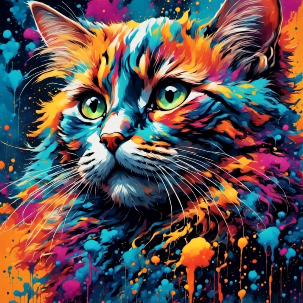 Neon Cat Portrait: Surreal Psychedelic Art