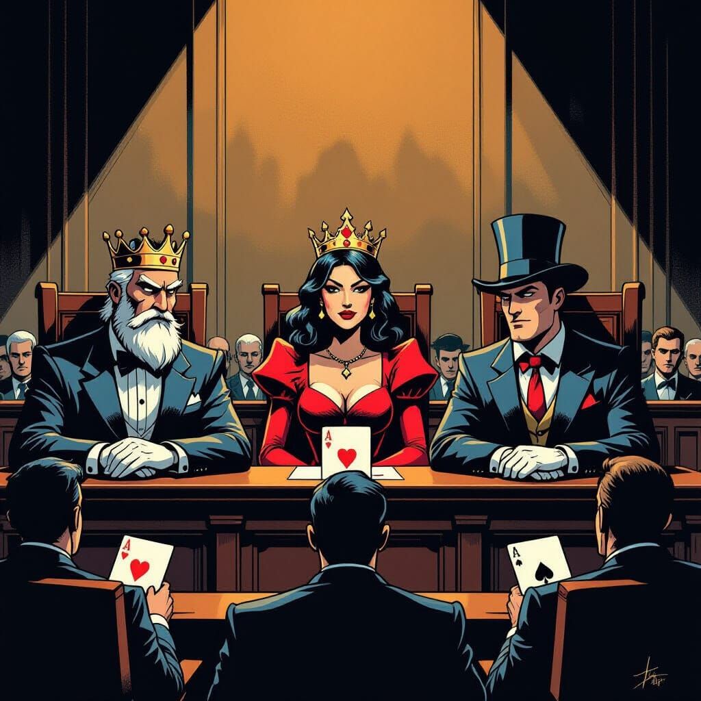 Playing Cards as Judges in Dramatic Courtroom Scene