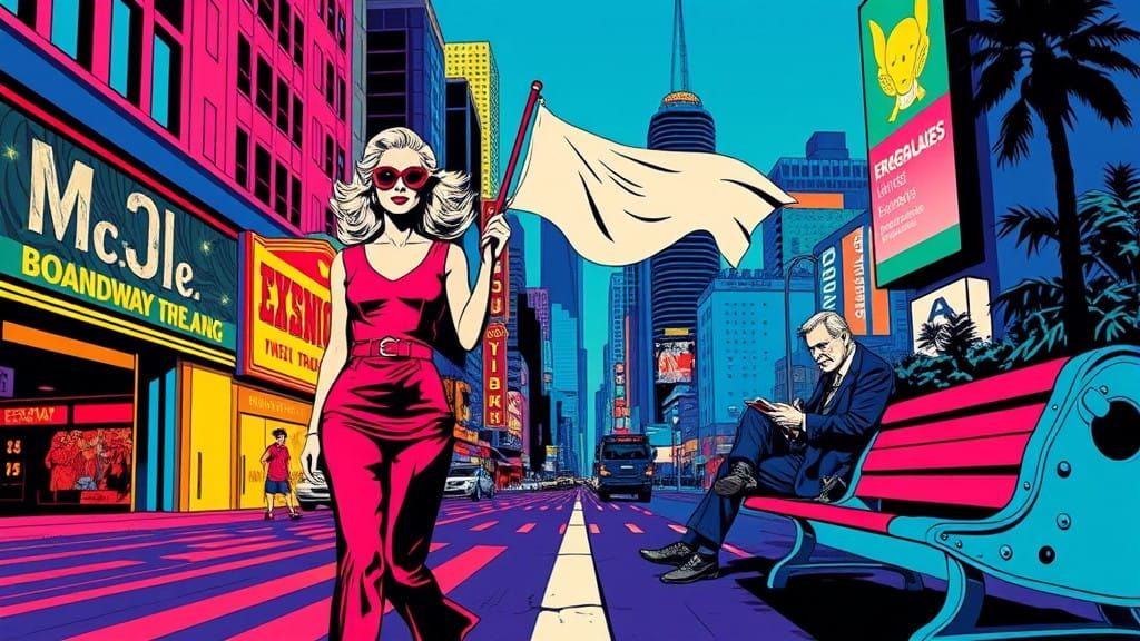 Vibrant Cityscape in the Style of 1970s Pop Art