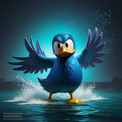 Hyperrealistic Donald Duck in Aquatic Cityscape