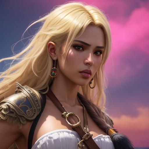 Hyperrealistic Pirate Woman on Tropical Beach