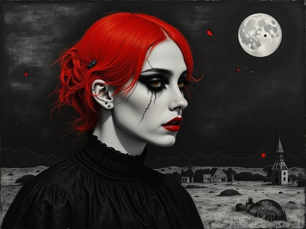 Ethereal Gothic Woman in Moonlit Macabre Style