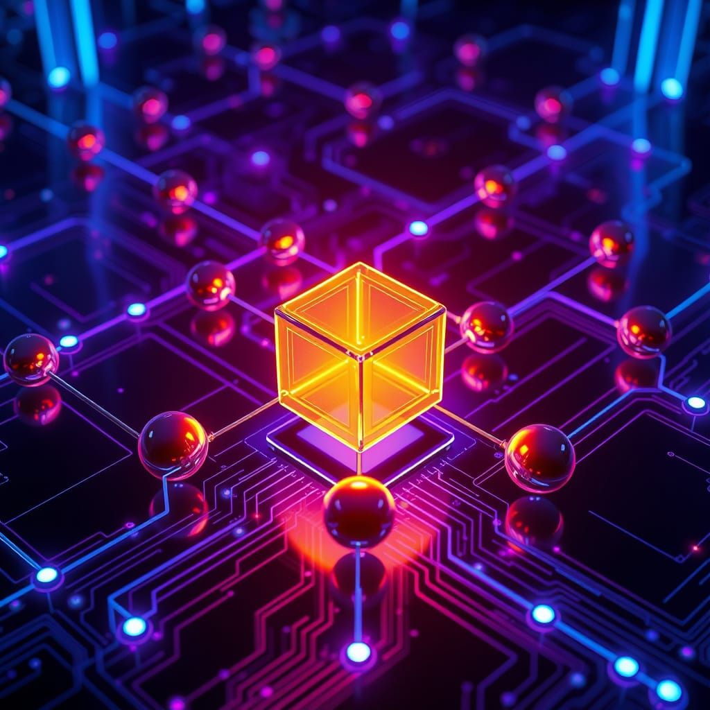 Quantum Computer's Glowing Core with Luminous Data Flow