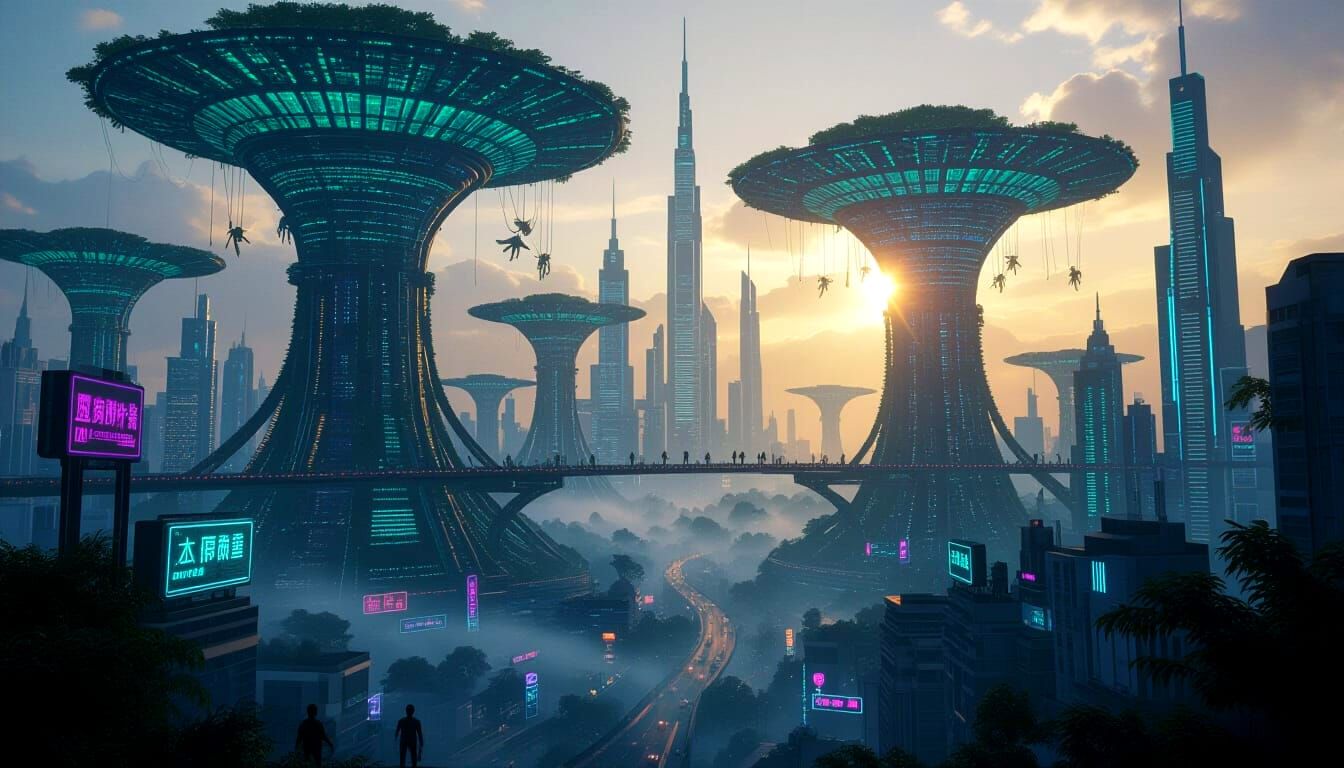 Alien Jungle City Under Twin Suns