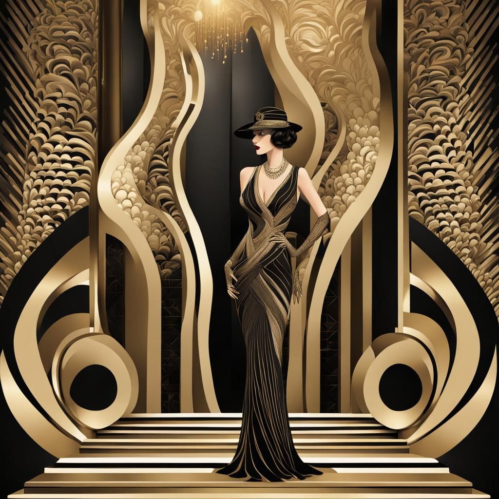 Art Deco Living Room with Jazz Age Woman