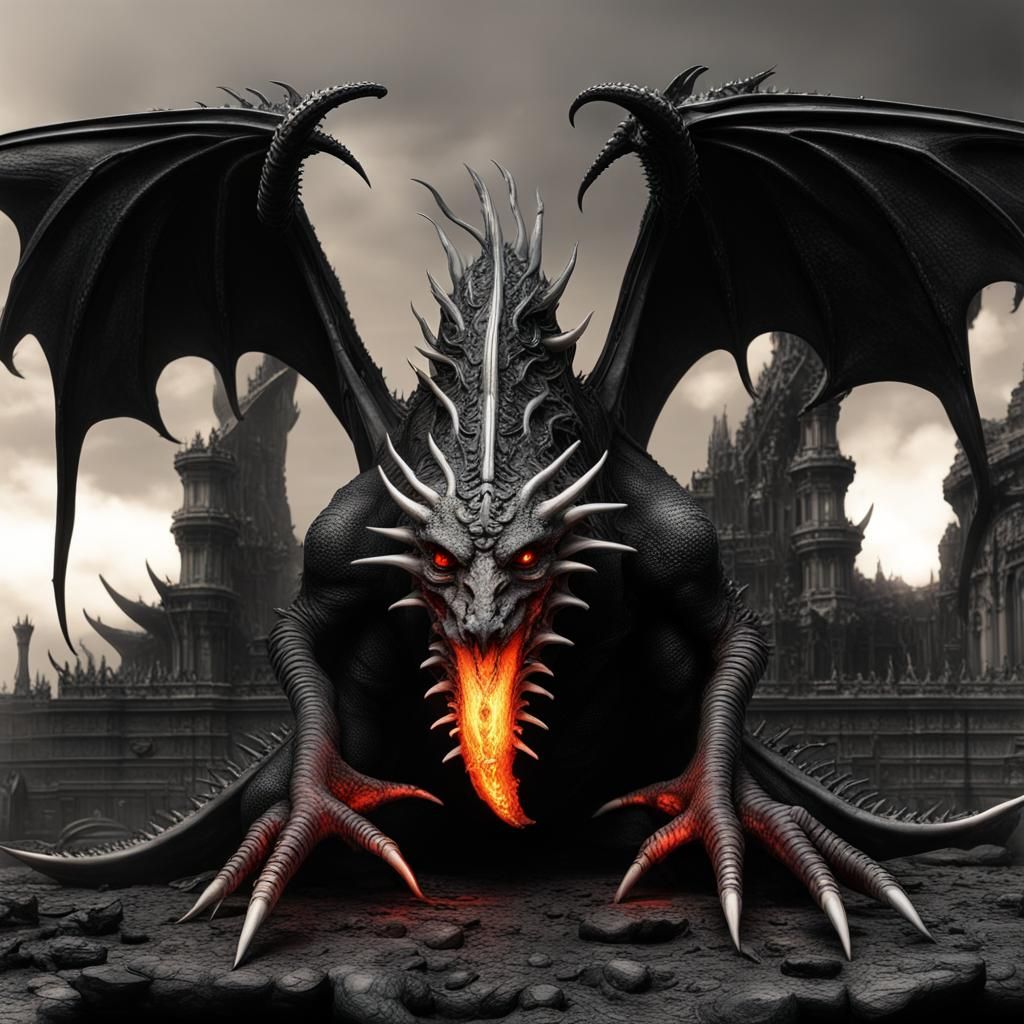Epic Demonic Lava Dragon in Dark Art Style