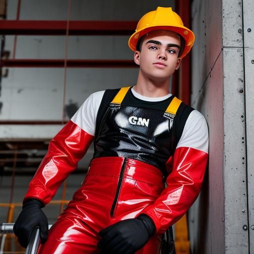 Construction Worker Climbing Ladder in Professional Photogra...