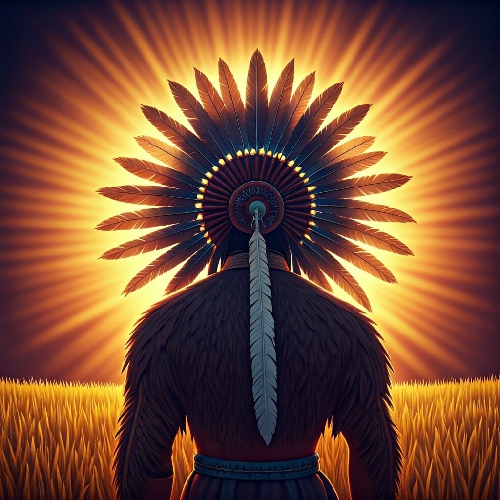 Native American Chief Contemplates Buffalo Graveyard: 3D Art