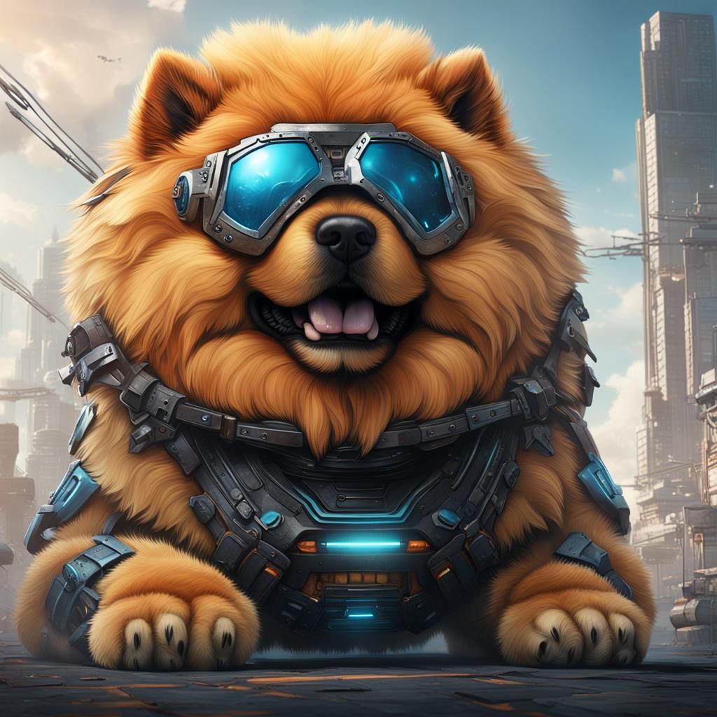 Futuristic Android Chow Chow with Pomeranian Nose