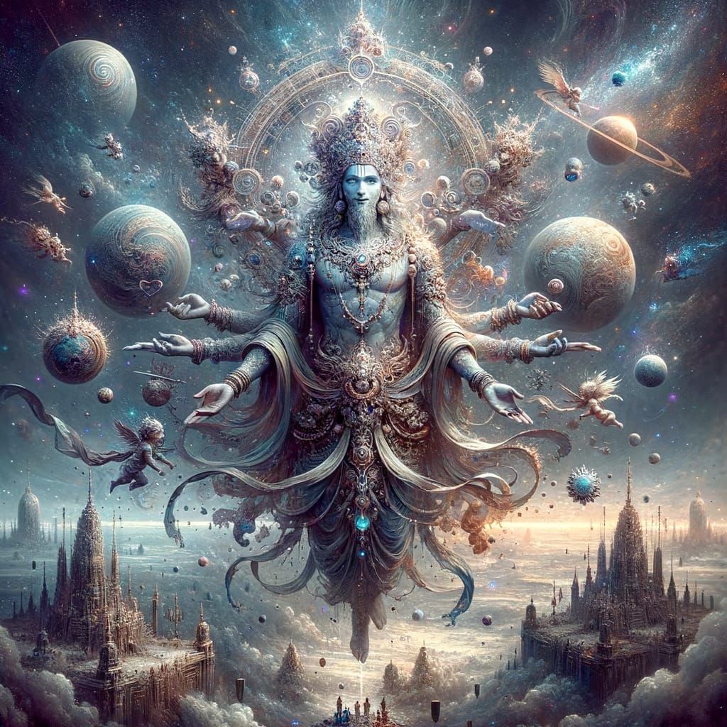 Lord Krishna in Cosmic Splendor: A Divine Celestial Figure