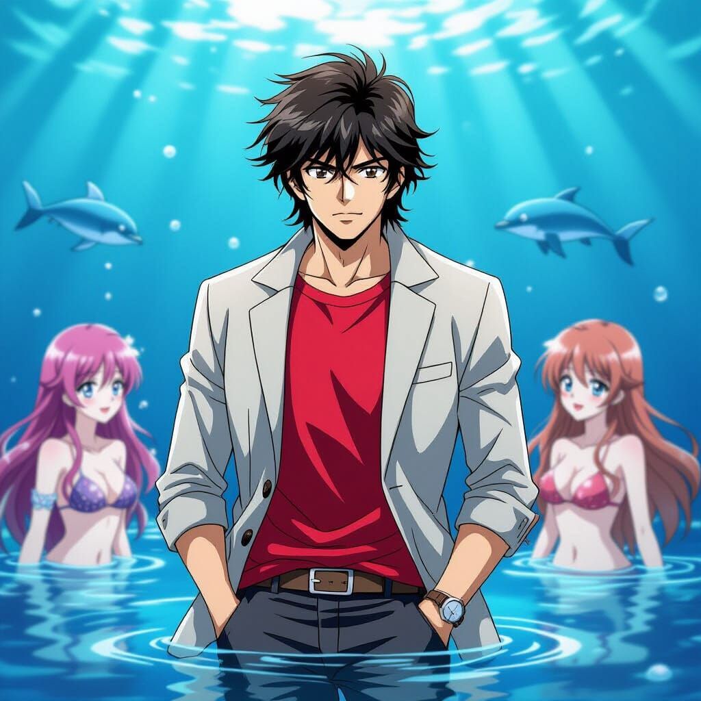 City Hunter's Ryo Saeba Meets Mermaids in Anime Style