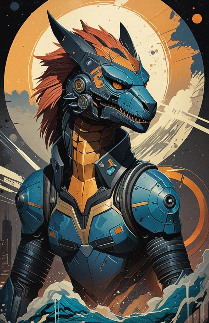 Cybernetic Reptilian Pokemon with Metallic Mask and Glowing....