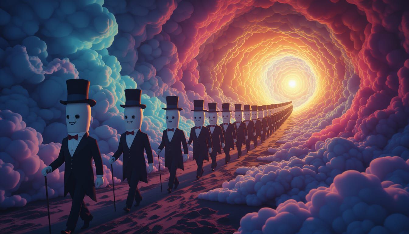 Anthropomorphic Cigarettes March to Event Horizon in Surreal...