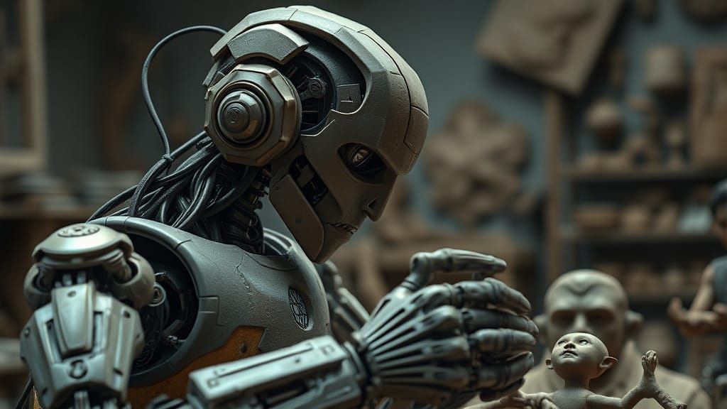 Hyperrealistic Robot Sculptor: A Masterpiece of Clay and Lig...
