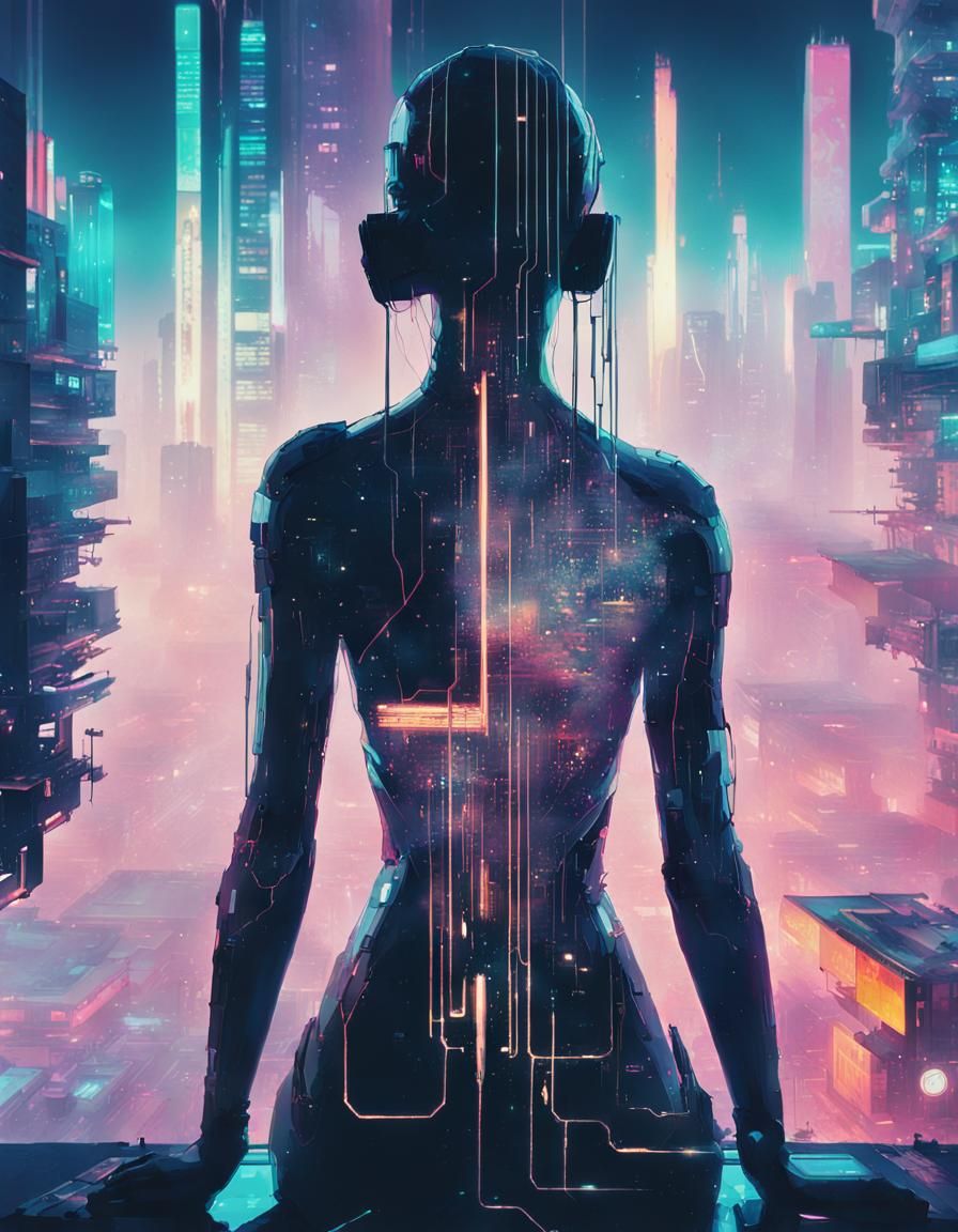 Cyberpunk Cyborg Disintegration Glitch Art