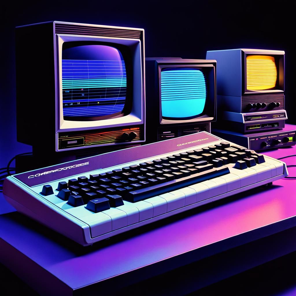 Retro Commodore 64 in Vaporwave Neon Style