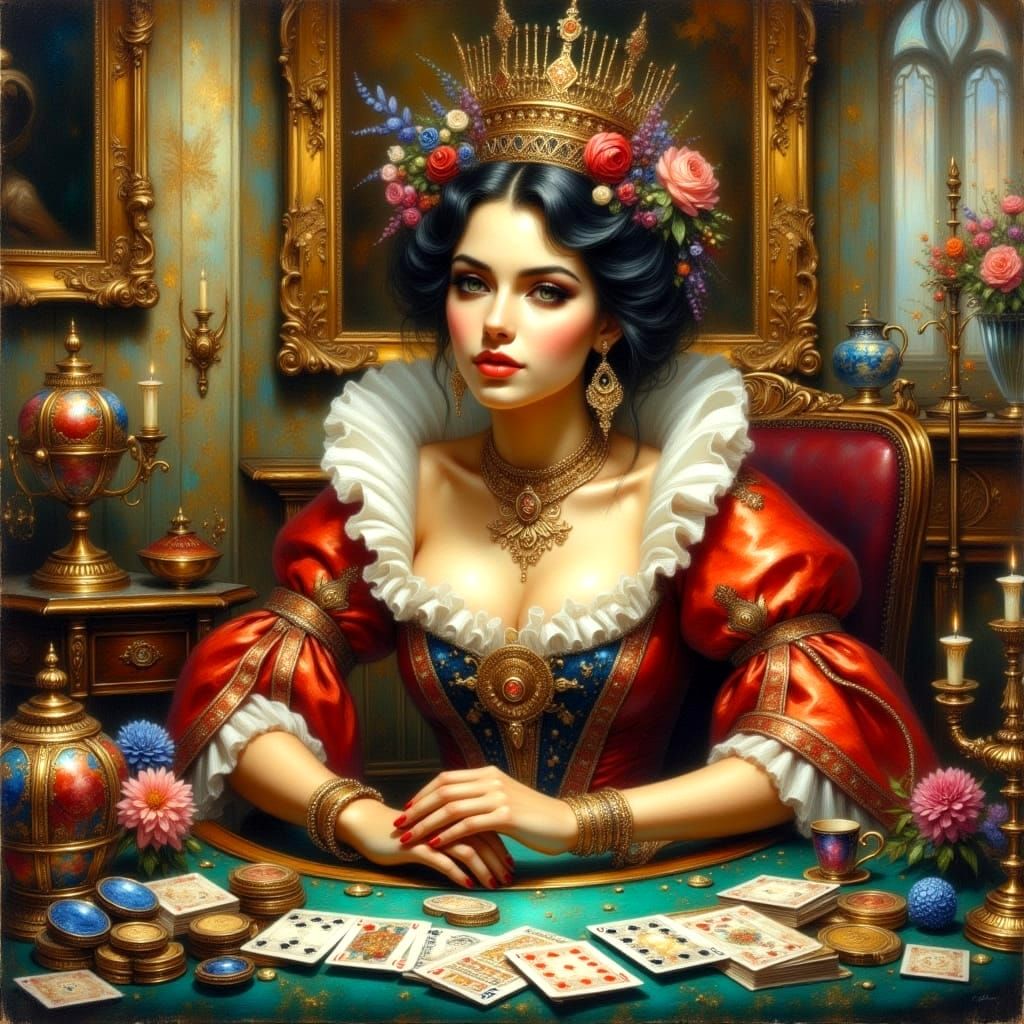 Joker and Queen Card Game in Watercolor Style