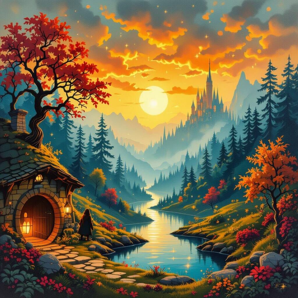 Enchanted Forest Hobbit Hole in Mystical Chamber