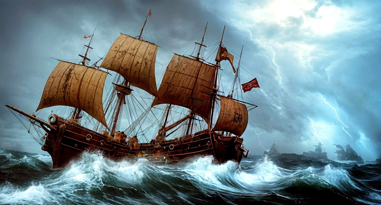Pirate Ship Navigating a Hurricane