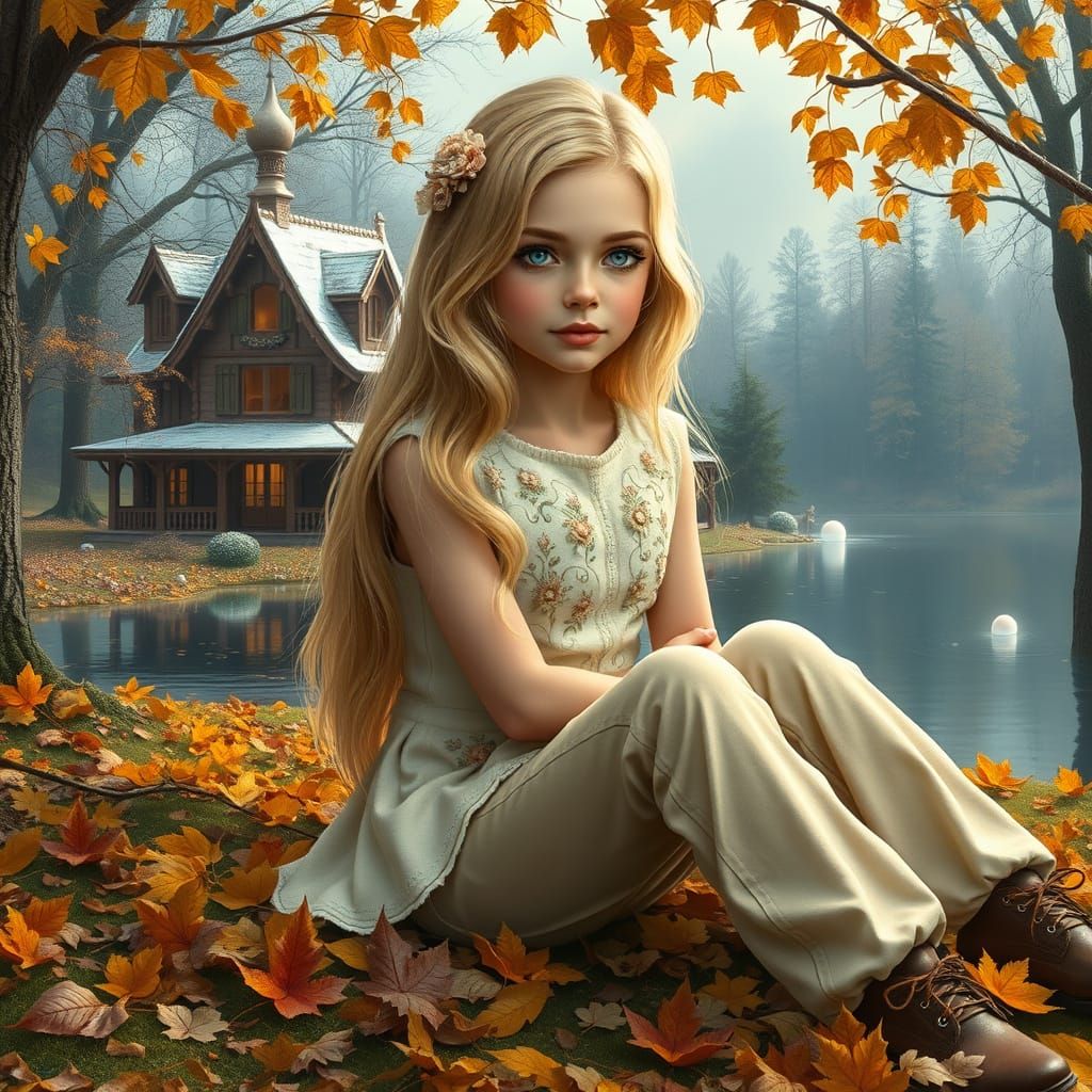 Beautiful Girl in Enchanted Autumn Forest
