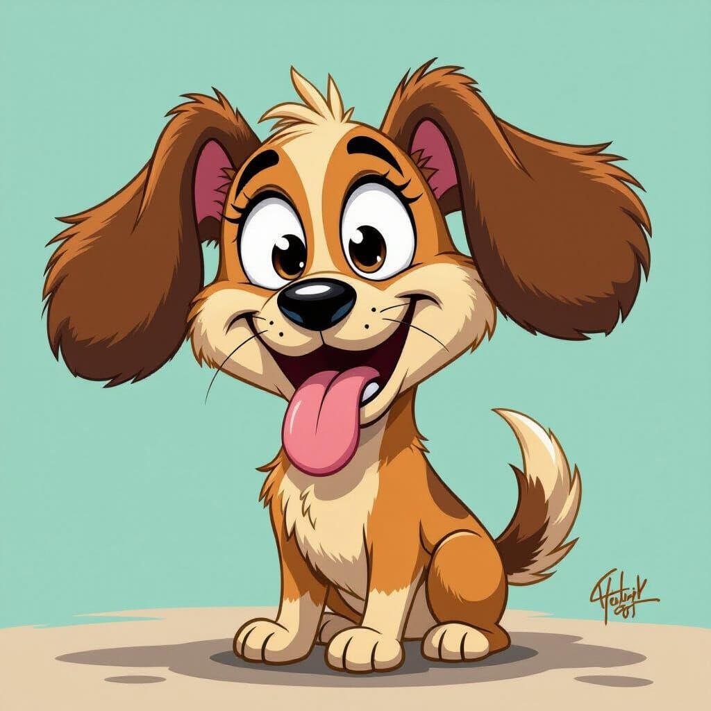 Exaggerated Cartoon Dog with Floppy Ears and Googly Eyes