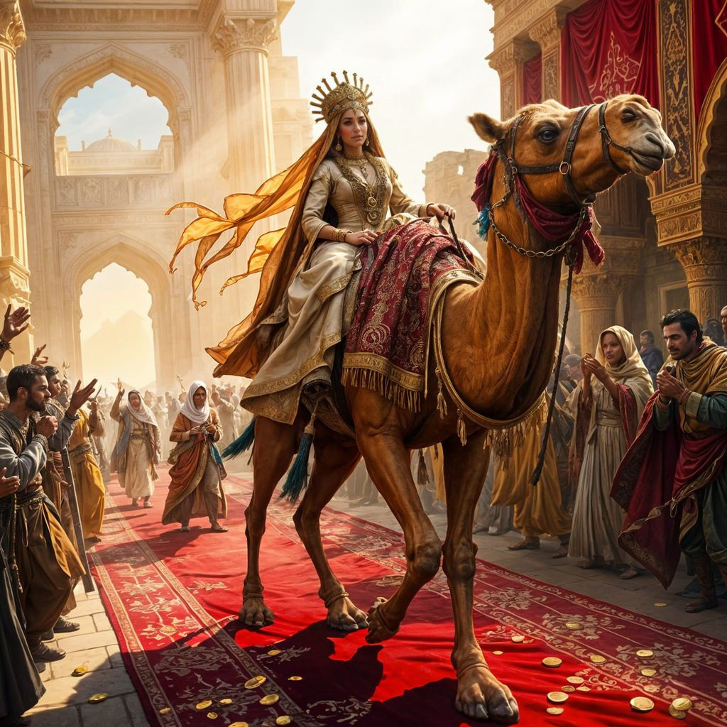 Majestic Camel Carries Beloved Princess in Vibrant Fantasy A...