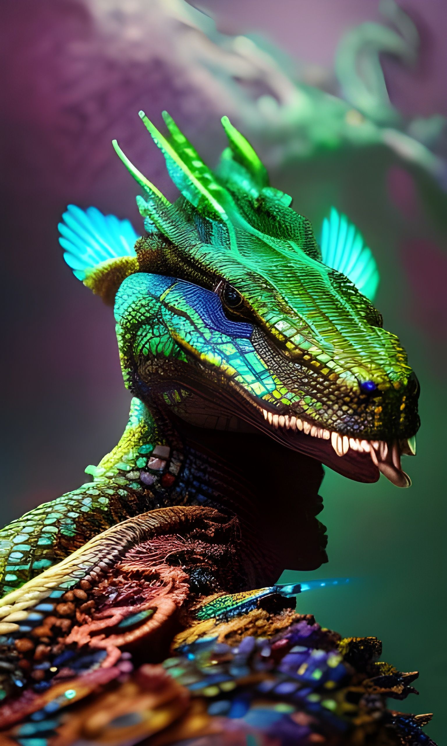 Bioluminescent Mutant Alligator Portrait in Digital Art Styl...