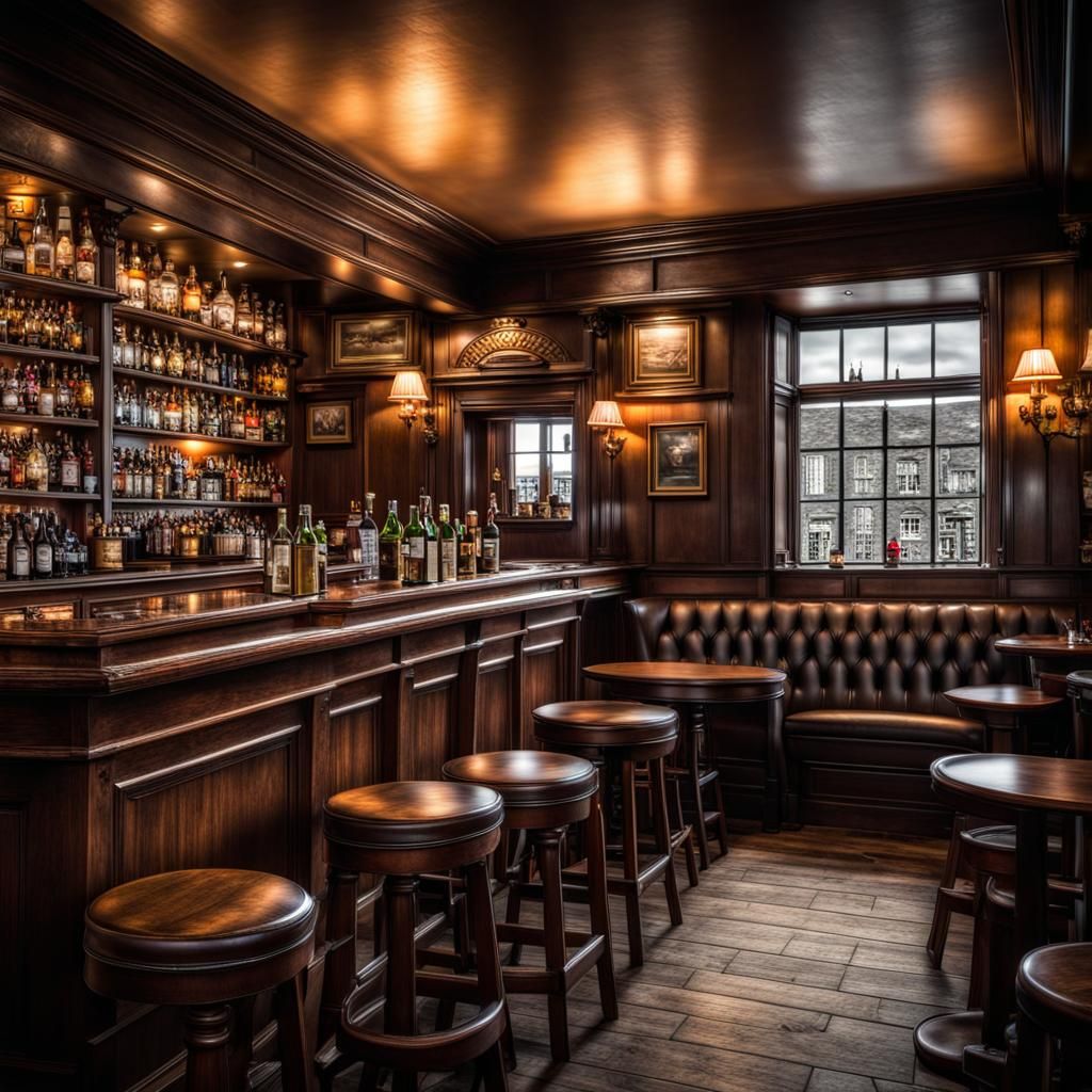 Hyperrealistic Pub in Scotland, Cinematic Lighting