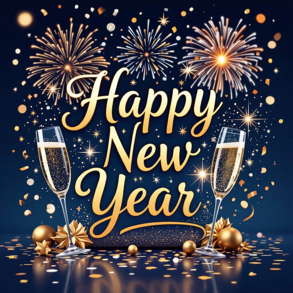 Vibrant Happy New Year Digital Art with Fireworks