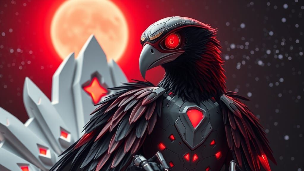 Robotic Falcon Portrait on Mechanical Throne