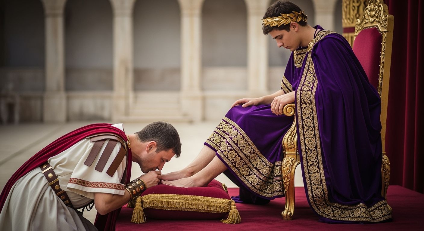 Young Roman Emperor on Gold Throne: High-Definition Photogra...