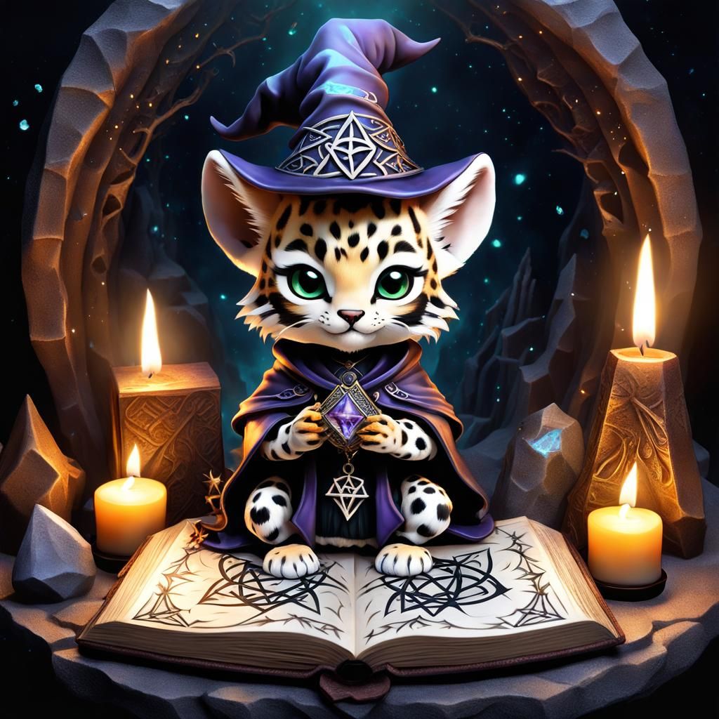 Chibi Ocelot Witch in Crystal Cave Painting