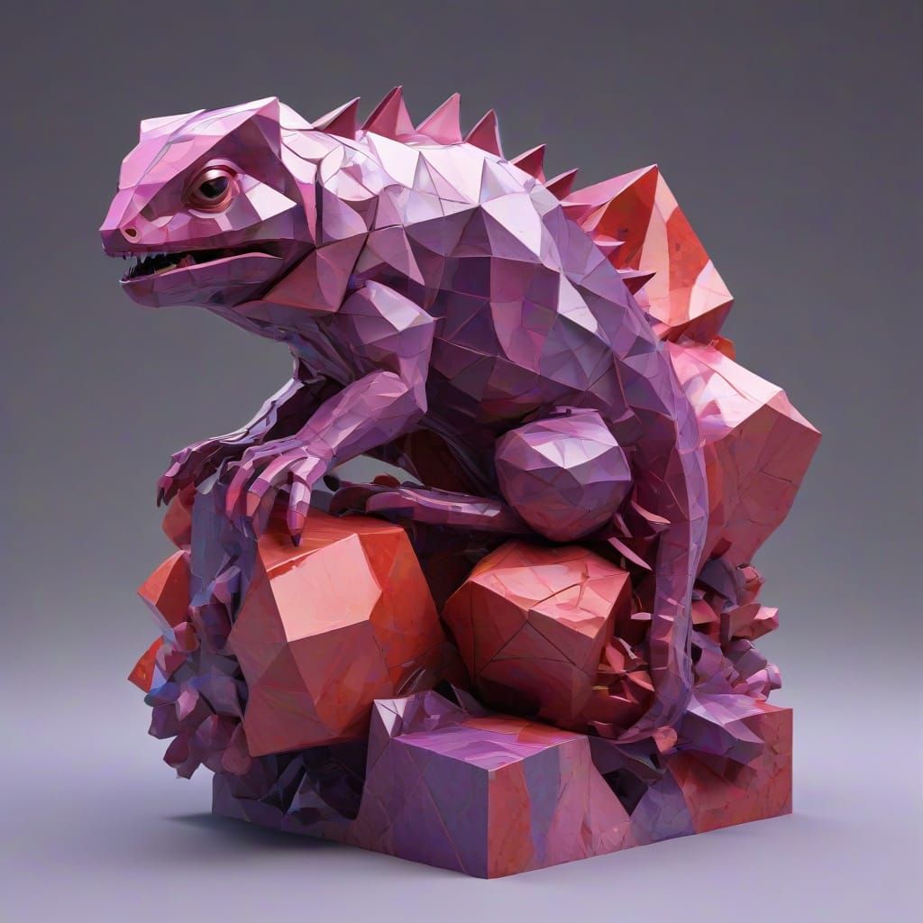 Cubist Granite Axolotl Sculpture