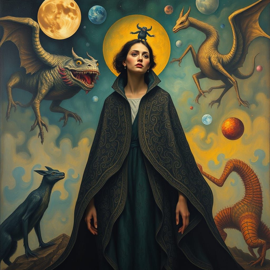 Mystical Woman in Surreal Realm, Symbolic Style