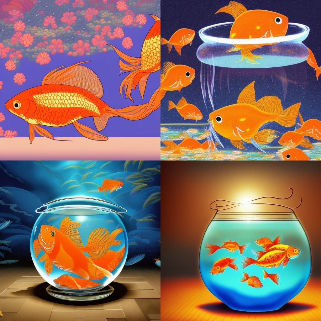 Goldfish in Bowl Japanese Tapestry Style