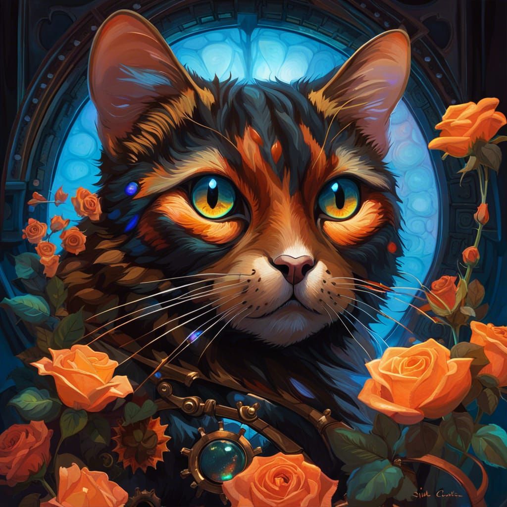 Bioluminescent Tortoiseshell Portrait in Fantasy Art Style