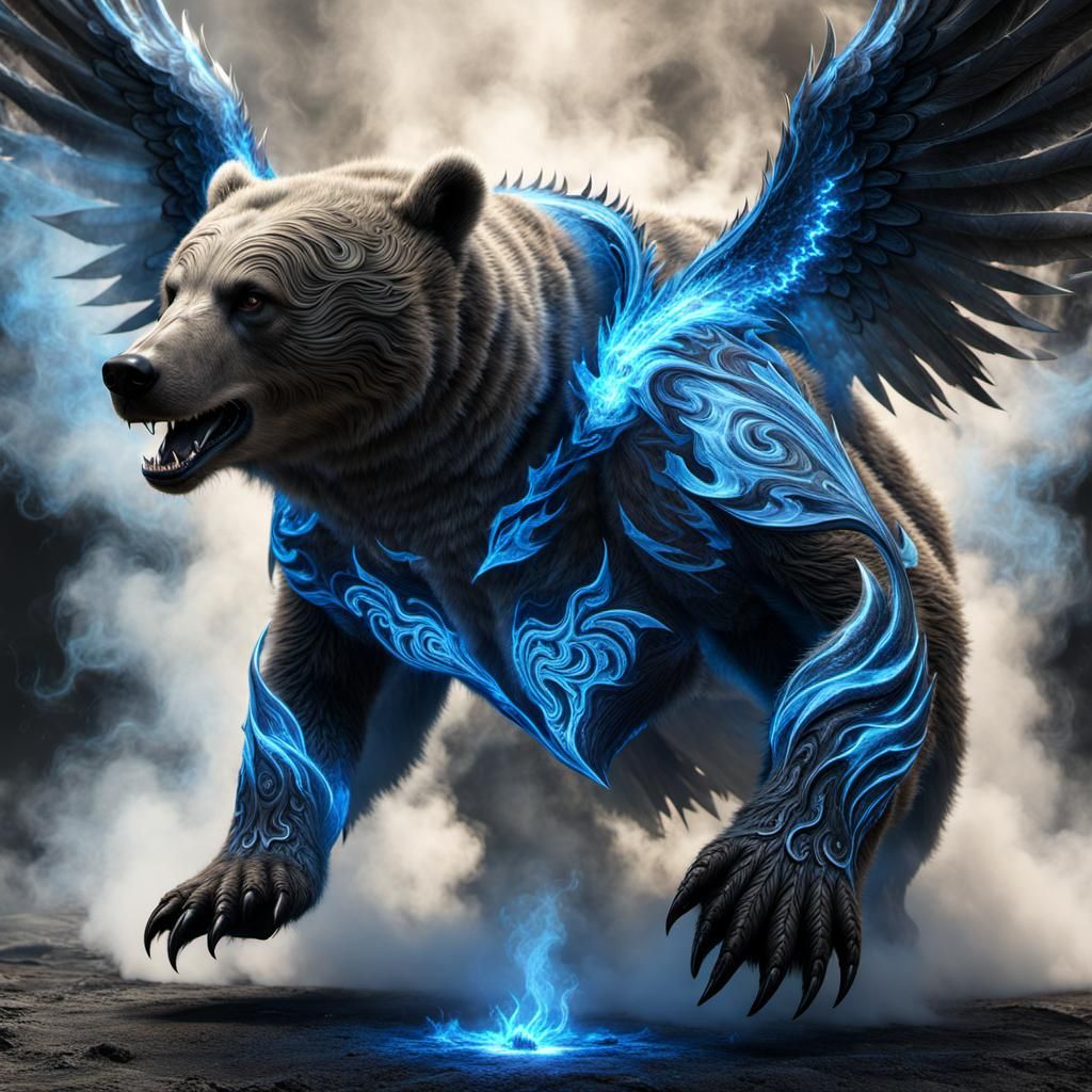 Electric-Winged Bear Demon in High-Quality CGI