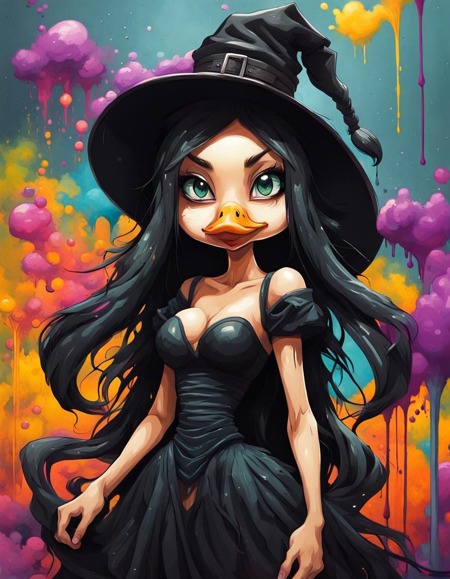 Cartoon Duck Witch in Graffiti Art Style