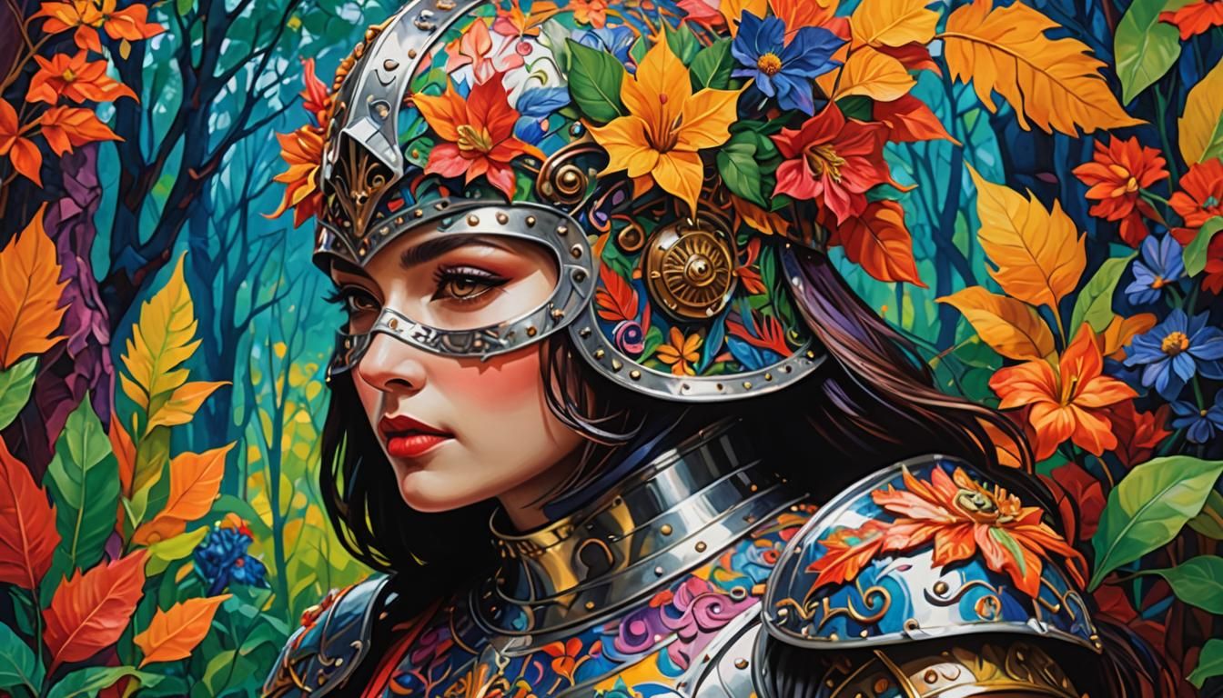 Nature Knight with Helmet-Mask in Fauvism Style