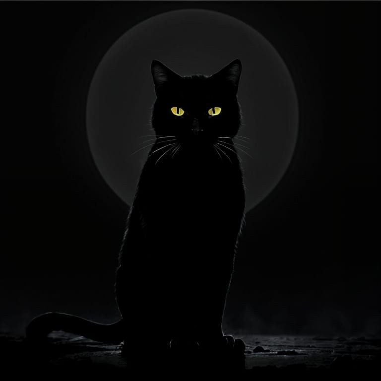 Sinister Black Cat Silhouette Before a Glowing Moon