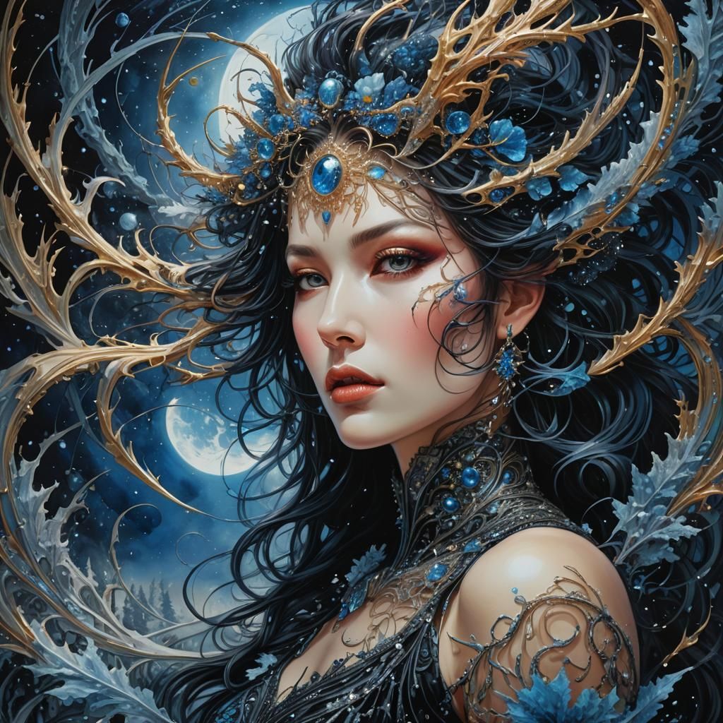 Cosmic Winter Beast: Psychedelic Digital Enamel Painting