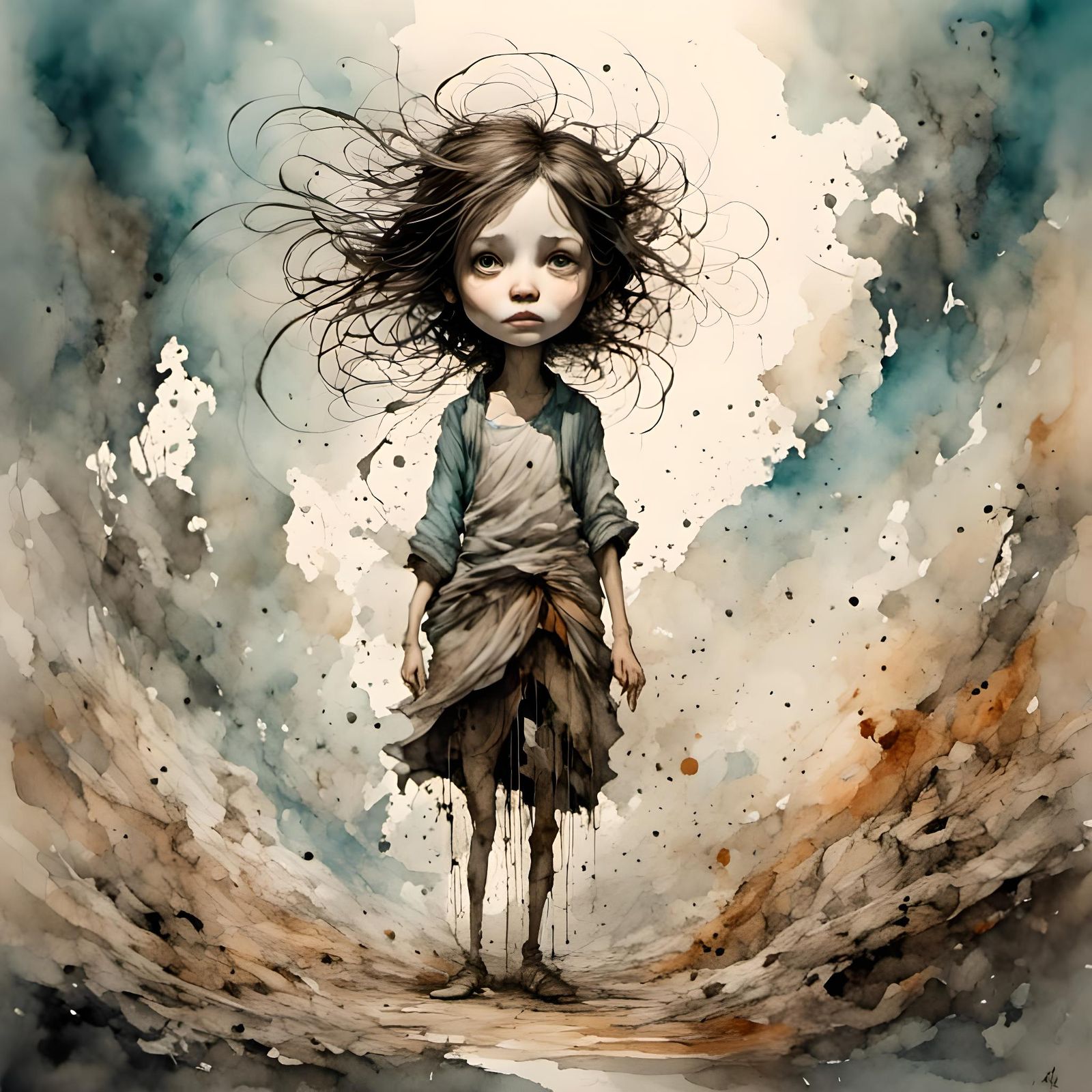 Angelina Jolie as Surreal Watercolor Caricature