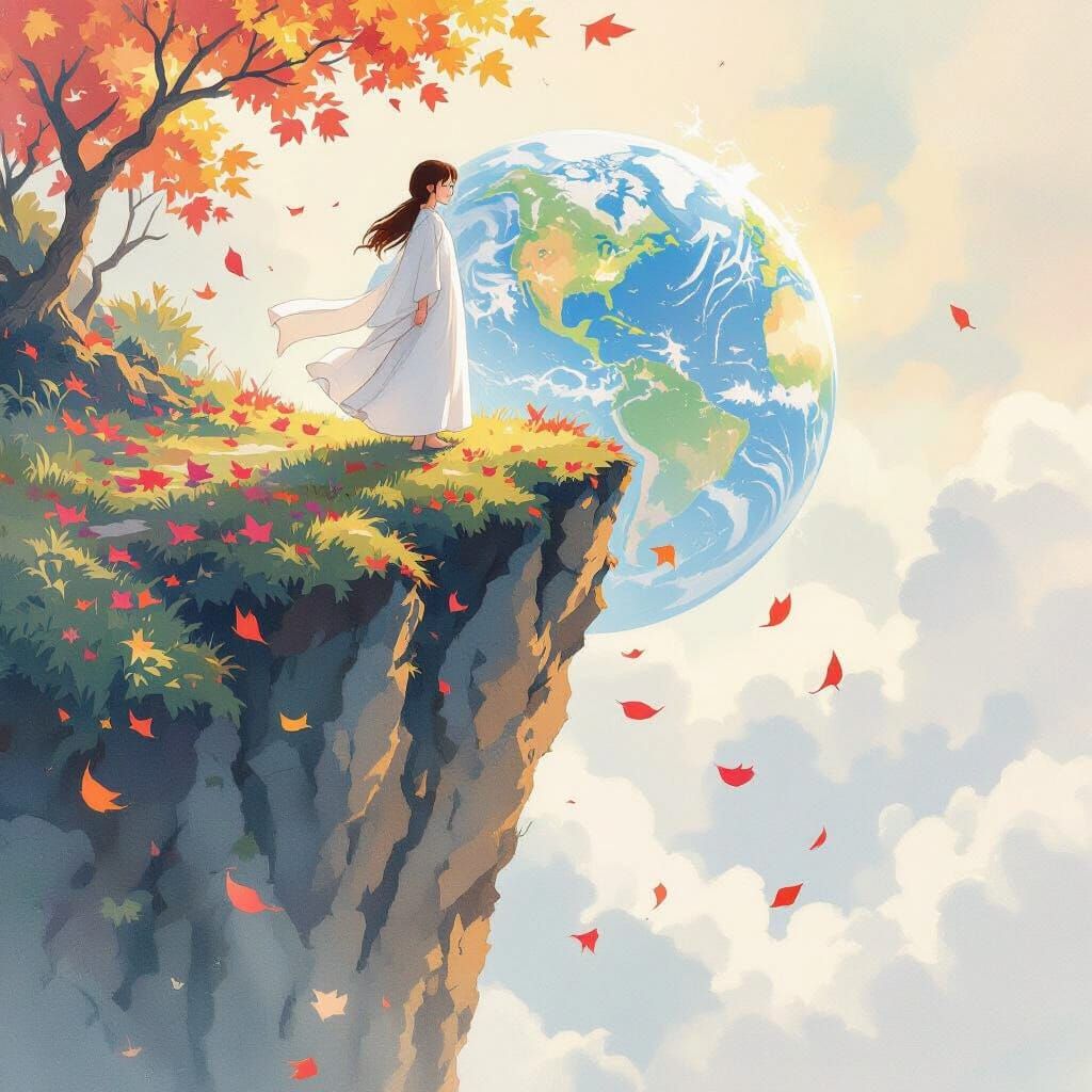 Guardian Overlooking Earth as Watercolor Painting