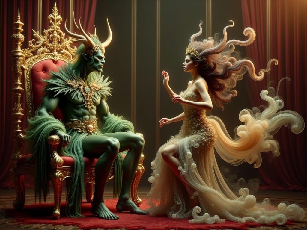 Green Orc King in Throne Room, Surrounded by Luxurious Horro...