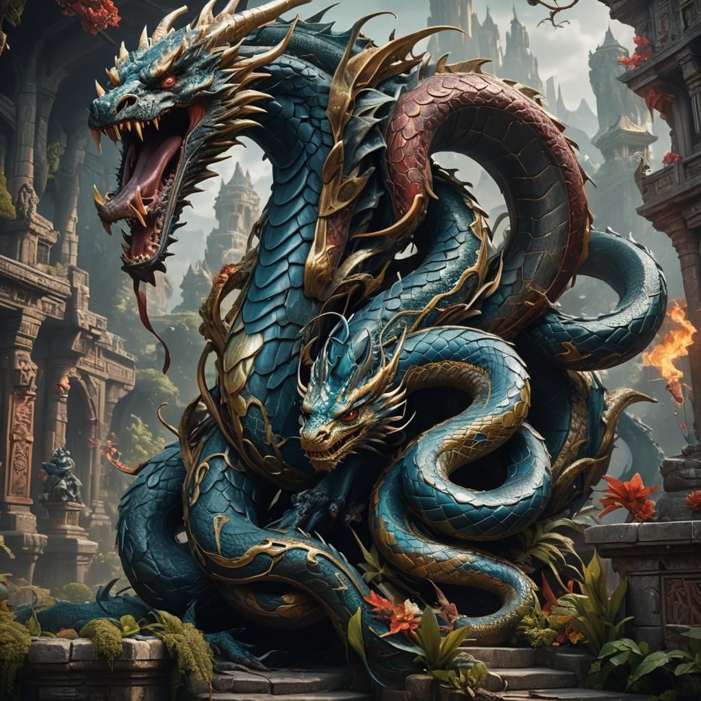 Fantastical Snake-Dragon Hybrid in Detailed Matte Painting